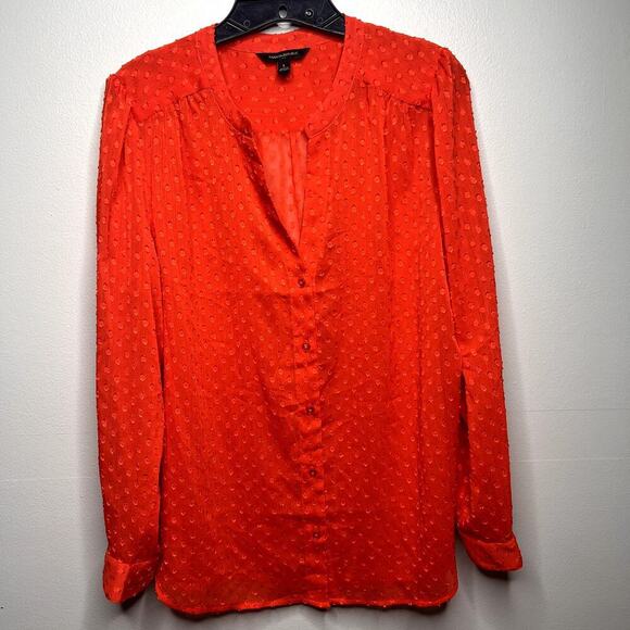 Banana Republic ORANGE Sheer Swiss Dot Long Sleeve Blouse Top Shirt Size Large - Picture 2 of 5